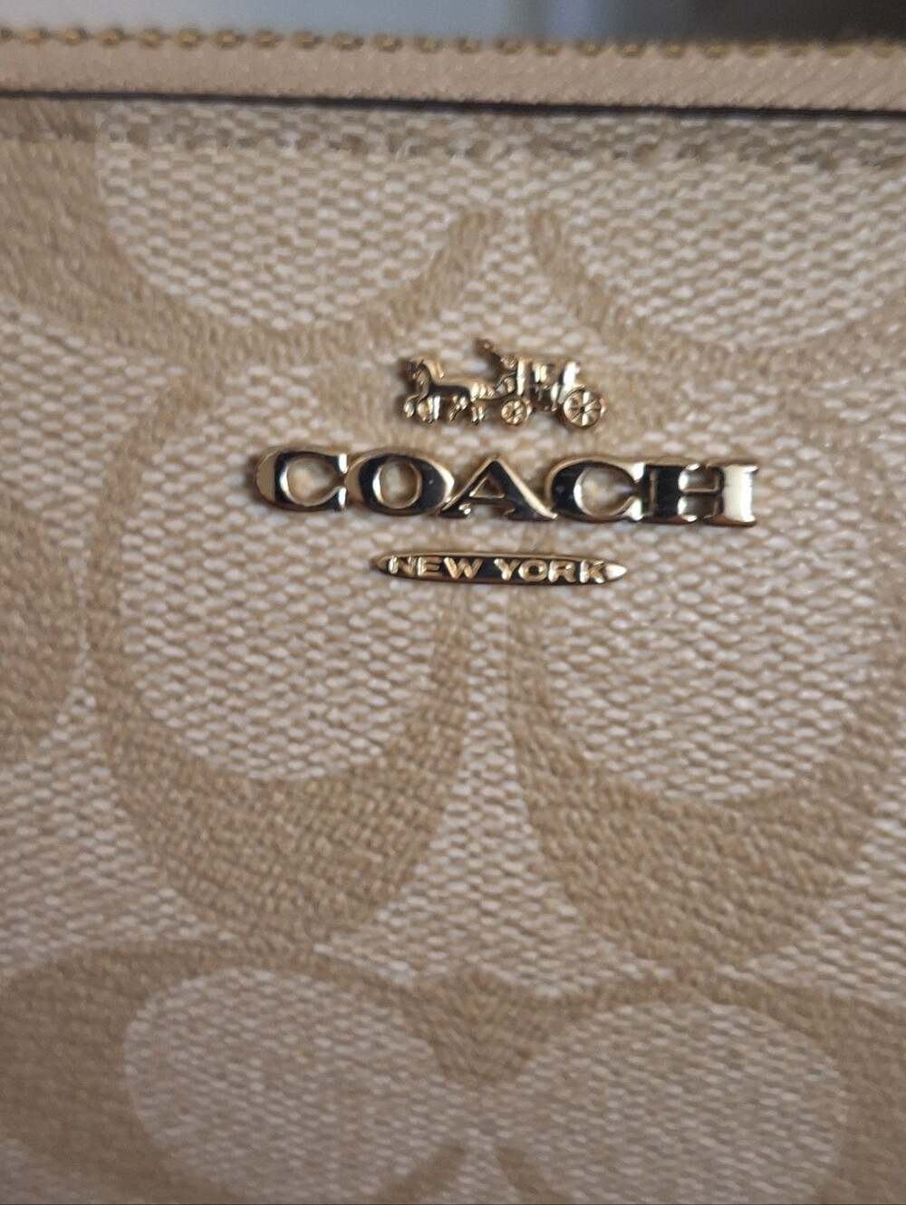 Coach Beige Signature Zip Wallet with Gold Logo - Picture 3 of 12